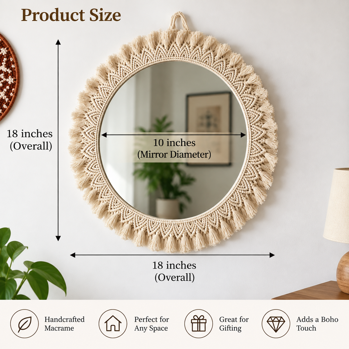 🪞 Round Macrame Wall Mirror – Boho Wall Decor
