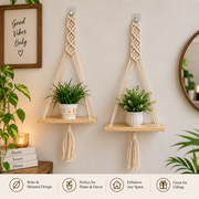 Macrame Hanging Wall Shelf – Boho Wall Decor & Plant Holder