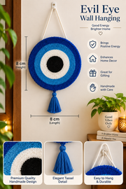 Blue & White Evil Eye Wall Hanging – Handmade Wall Decor
