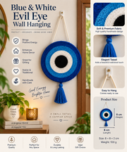Blue & White Evil Eye Wall Hanging – Handmade Wall Decor